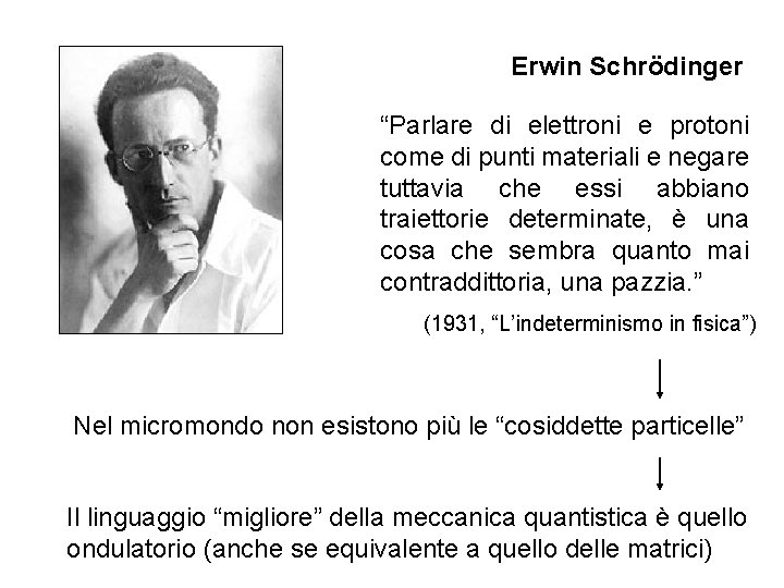 Erwin Schrödinger “Parlare di elettroni e protoni come di punti materiali e negare tuttavia
