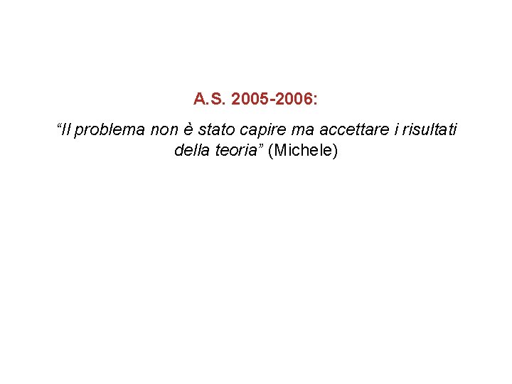 A. S. 2005 -2006: “Il problema non è stato capire ma accettare i risultati