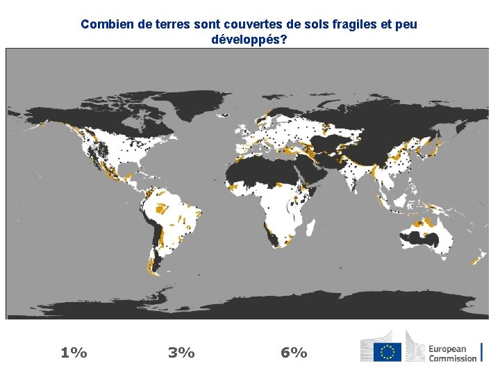 Combien de terres sont couvertes de sols fragiles et peu développés? 1% 3% 6%