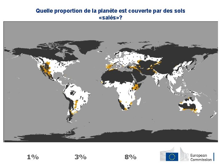 Quelle proportion de la planète est couverte par des sols «salés» ? 1% 3%