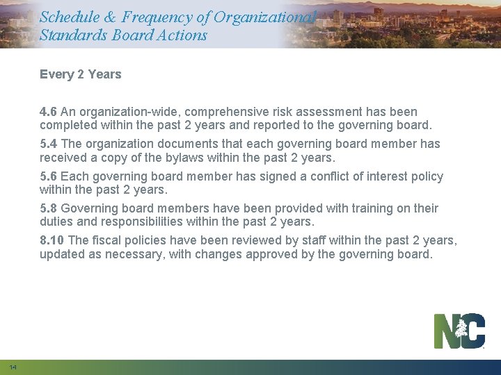 Schedule & Frequency of Organizational Standards Board Actions Every 2 Years 4. 6 An