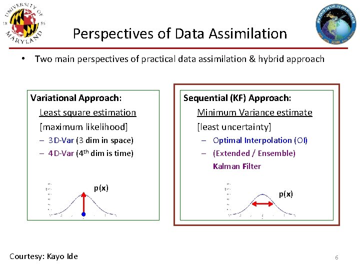 Perspectives of Data Assimilation • Two main perspectives of practical data assimilation & hybrid