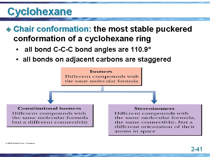Cyclohexane u Chair conformation: the most stable puckered conformation of a cyclohexane ring •