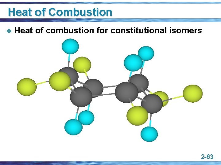 Heat of Combustion u Heat of combustion for constitutional isomers 2 -63 