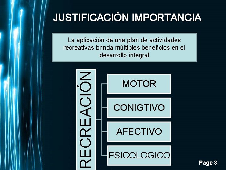 JUSTIFICACIÓN IMPORTANCIA RECREACIÓN La aplicación de una plan de actividades recreativas brinda múltiples beneficios