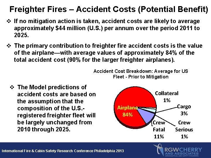 Freighter Fires – Accident Costs (Potential Benefit) v If no mitigation action is taken,