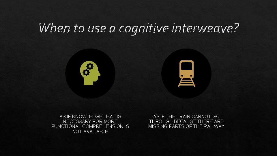 When to use a cognitive interweave? AS IF KNOWLEDGE THAT IS NECESSARY FOR MORE