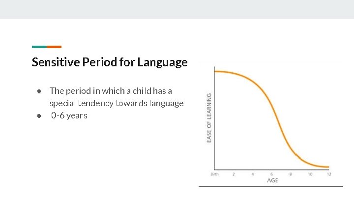 Sensitive Period for Language ● The period in which a child has a special