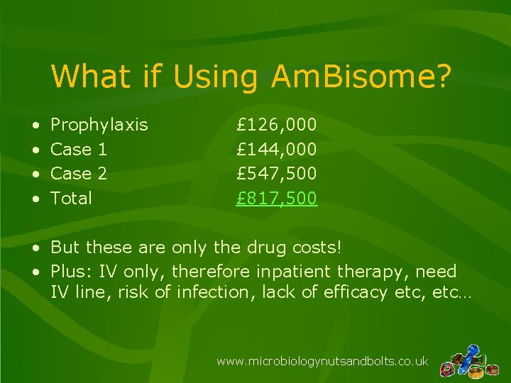 What if Using Am. Bisome? • • Prophylaxis Case 1 Case 2 Total £