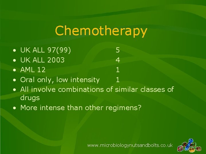 Chemotherapy • • • UK ALL 97(99) 5 UK ALL 2003 4 AML 12