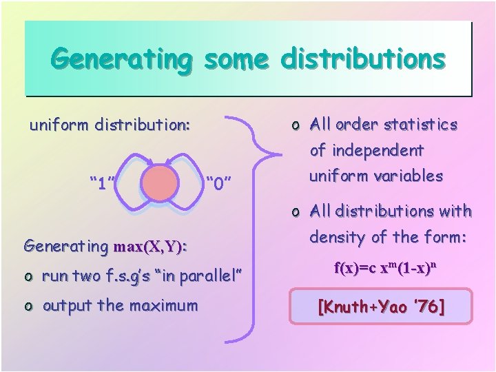 Generating some distributions o All order statistics of independent uniform distribution: “ 1” “