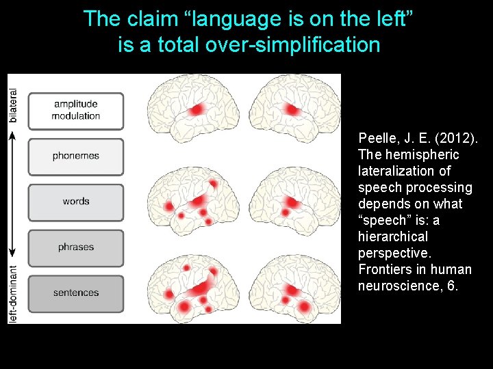 The claim “language is on the left” is a total over-simplification Peelle, J. E.