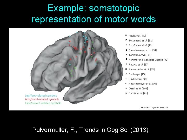 Example: somatotopic representation of motor words Pulvermüller, F. , Trends in Cog Sci (2013).