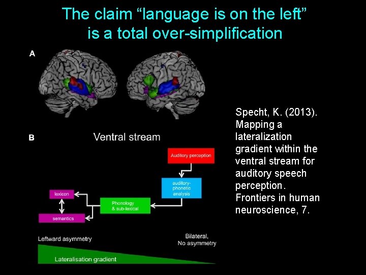 The claim “language is on the left” is a total over-simplification Specht, K. (2013).