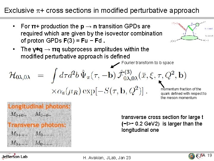 Exclusive p+ cross sections in modified perturbative approach • For π+ production the p