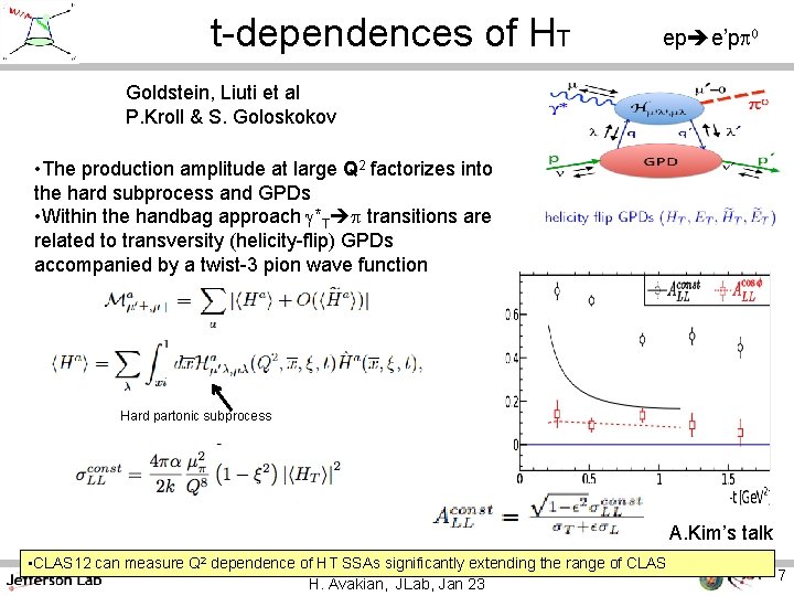 t-dependences of HT ep e’pp 0 Goldstein, Liuti et al P. Kroll & S.