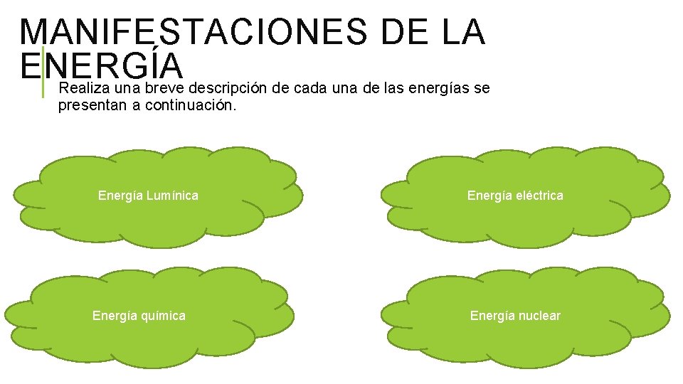 MANIFESTACIONES DE LA ENERGÍA Realiza una breve descripción de cada una de las energías