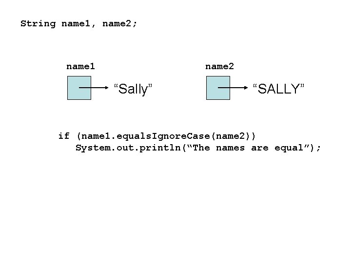 String name 1, name 2; name 2 name 1 “Sally” “SALLY” if (name 1. String name 1, name 2; name 2 name 1 “Sally” “SALLY” if (name 1.