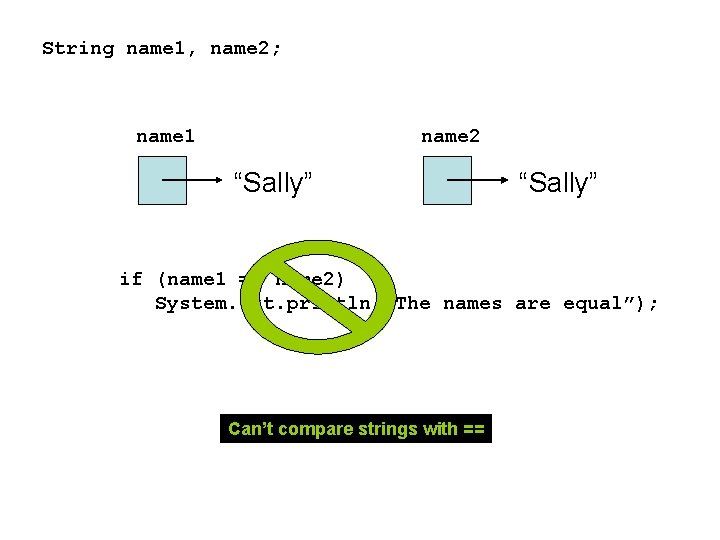 String name 1, name 2; name 2 name 1 “Sally” if (name 1 ==