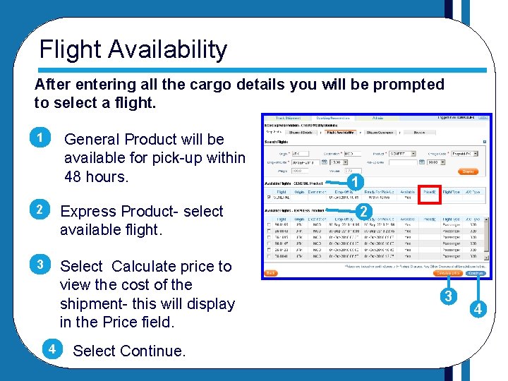 Flight Availability After entering all the cargo details you will be prompted to select