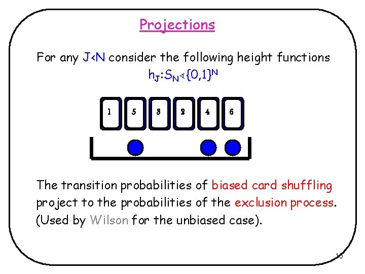 Projections For any J<N consider the following height functions h. J: SN {0, 1}N