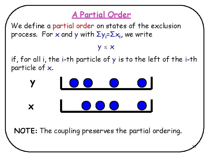 A Partial Order We define a partial order on states of the exclusion process.