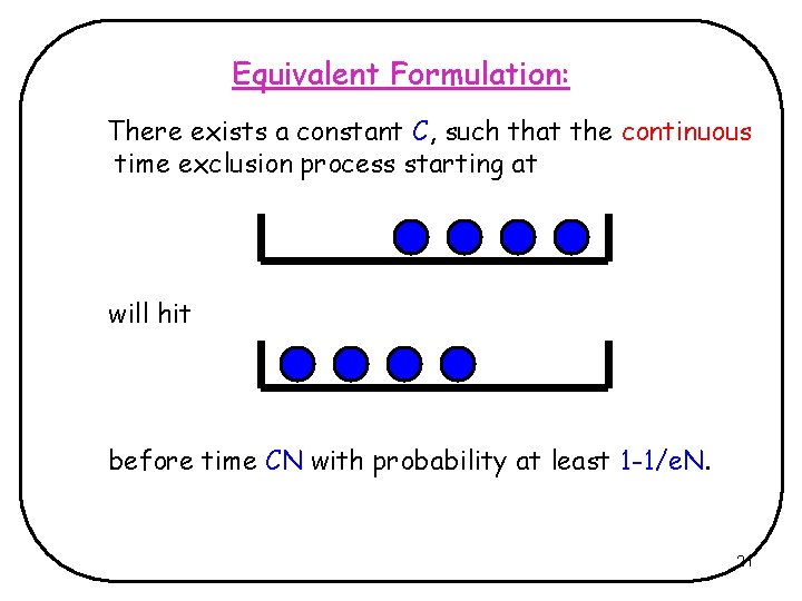 Equivalent Formulation: There exists a constant C, such that the continuous time exclusion process