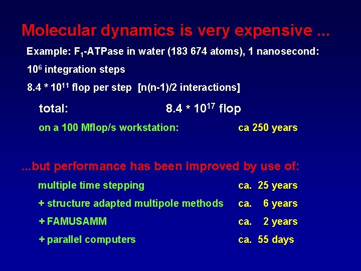 Molecular dynamics is very expensive. . . Example: F 1 -ATPase in water (183