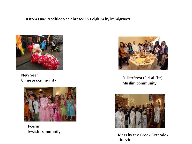 Customs and traditions celebrated in Belgium by immigrants New year Chinese community Poerim Jewish