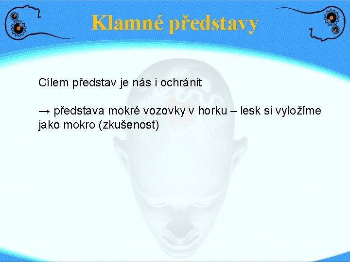 Klamné představy Cílem představ je nás i ochránit → představa mokré vozovky v horku