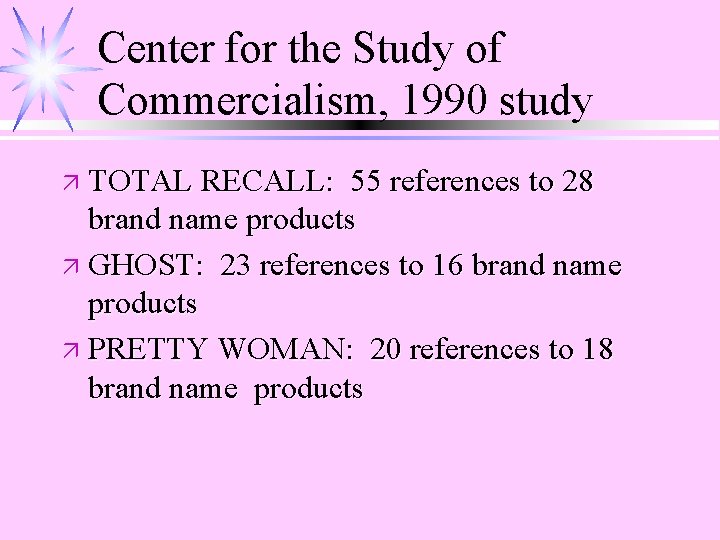 Center for the Study of Commercialism, 1990 study ä TOTAL RECALL: 55 references to