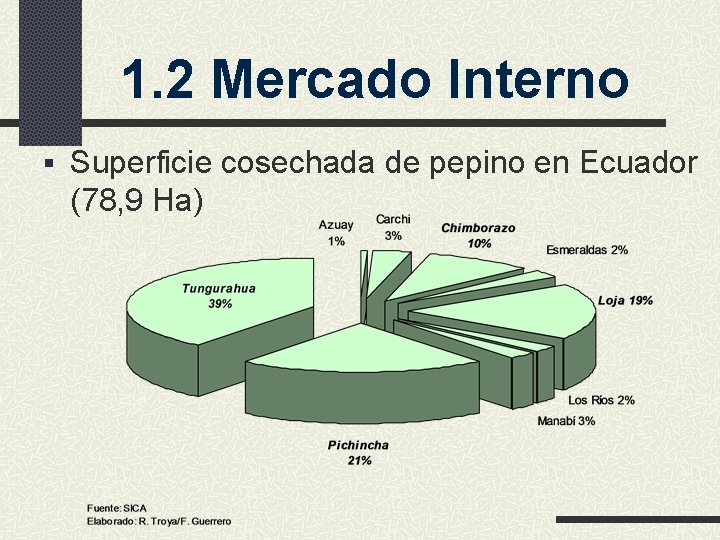 1. 2 Mercado Interno § Superficie cosechada de pepino en Ecuador (78, 9 Ha)