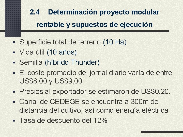 2. 4 Determinación proyecto modular rentable y supuestos de ejecución § Superficie total de
