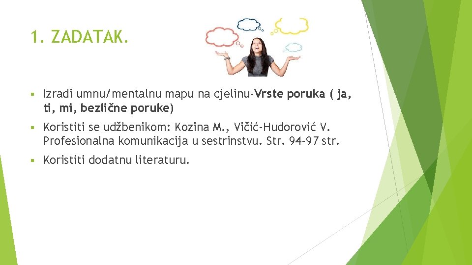 1. ZADATAK. § Izradi umnu/mentalnu mapu na cjelinu-Vrste poruka ( ja, ti, mi, bezlične