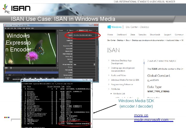 ISAN Use Case: ISAN in Windows Media Windows Expressio n Encoder Windows Media SDK