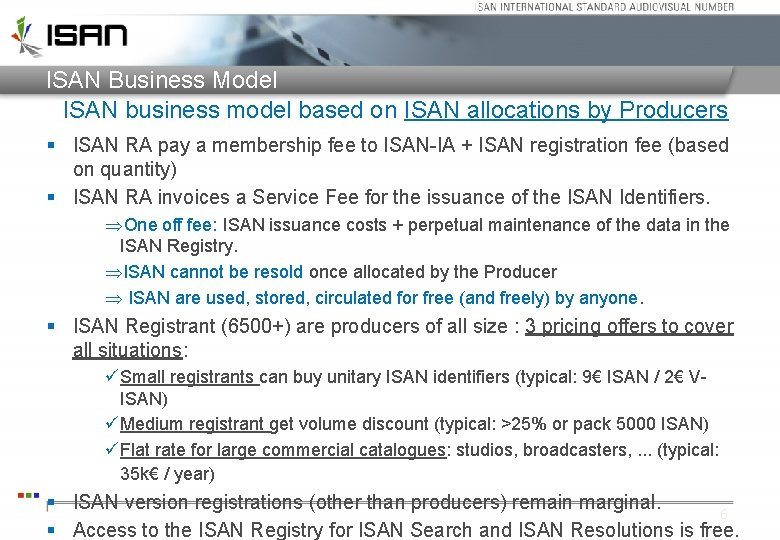 ISAN Business Model ISAN business model based on ISAN allocations by Producers § ISAN