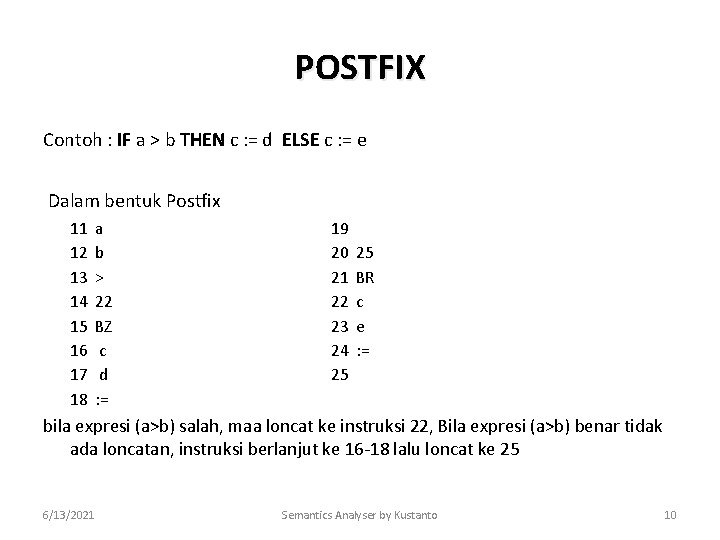 POSTFIX Contoh : IF a > b THEN c : = d ELSE c