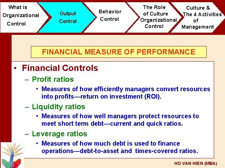 What is Organizational Control Output Control Behavior Control The Role Culture & of Culture