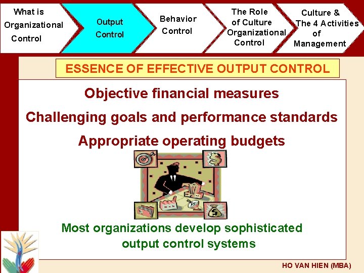 What is Organizational Control Output Control Behavior Control The Role Culture & of Culture
