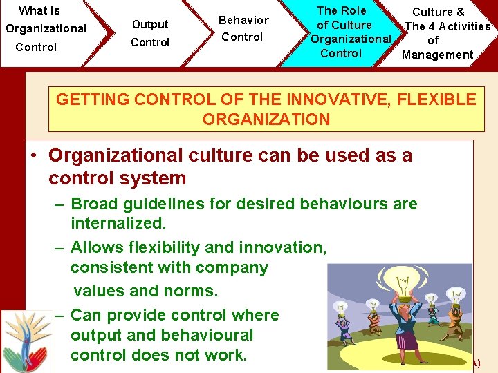 What is Organizational Control Output Control Behavior Control The Role Culture & of Culture
