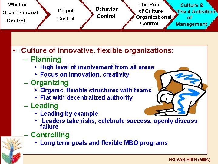 What is Organizational Control Output Control Behavior Control The Role Culture & of Culture