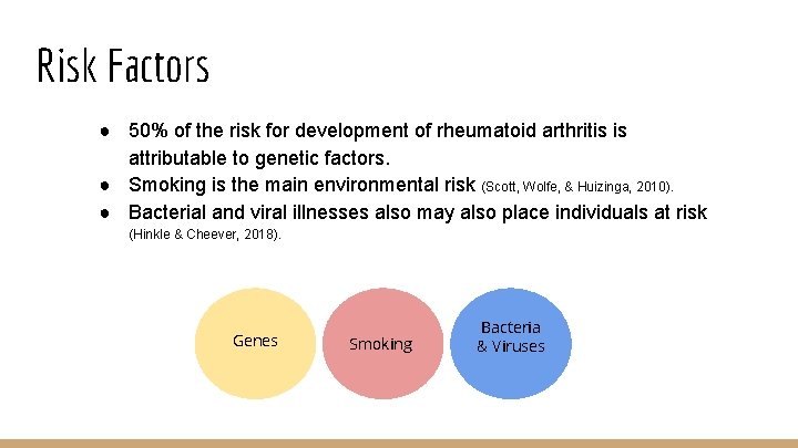 Risk Factors ● 50% of the risk for development of rheumatoid arthritis is attributable