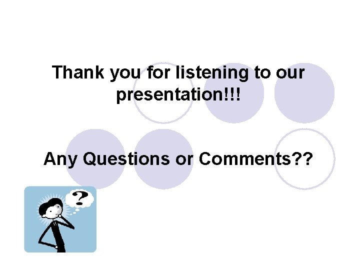 Thank you for listening to our presentation!!! Any Questions or Comments? ? 