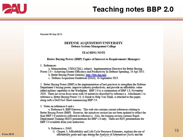 Teaching notes BBP 2. 0 19 9 Dec 2013 