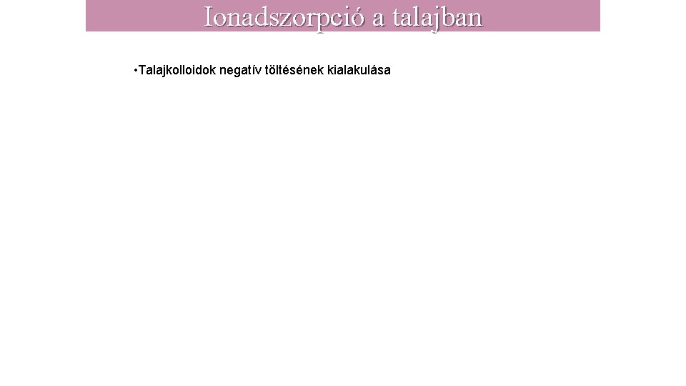 Ionadszorpció a talajban • Talajkolloidok negatív töltésének kialakulása 