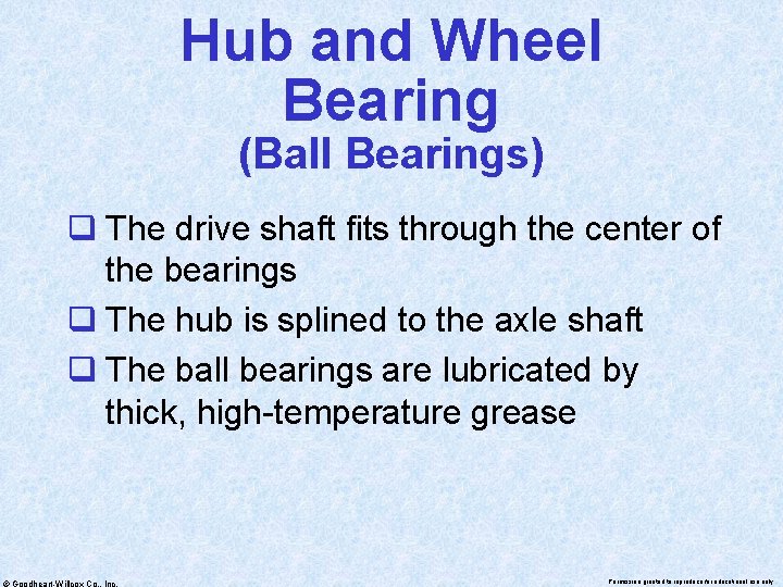 Hub and Wheel Bearing (Ball Bearings) q The drive shaft fits through the center