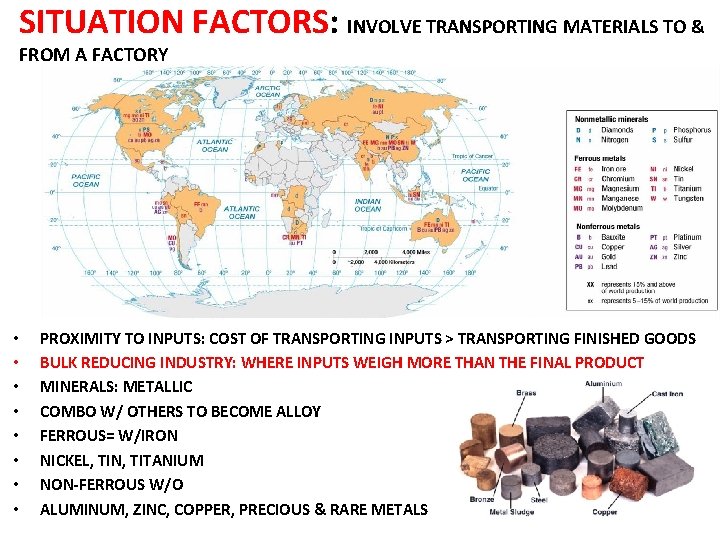 SITUATION FACTORS: INVOLVE TRANSPORTING MATERIALS TO & FROM A FACTORY • • PROXIMITY TO