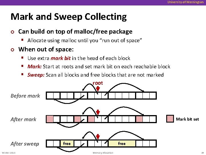 University of Washington Mark and Sweep Collecting ¢ Can build on top of malloc/free