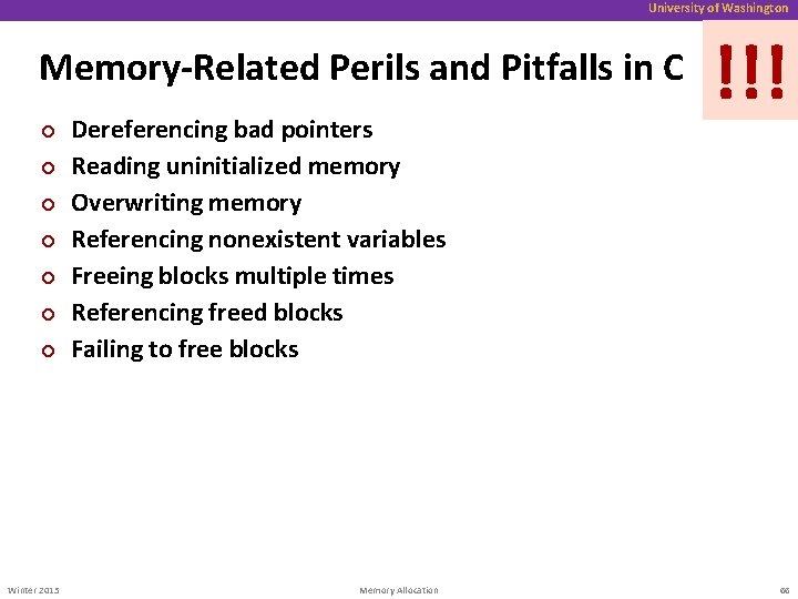 University of Washington Memory-Related Perils and Pitfalls in C ¢ ¢ ¢ ¢ Winter