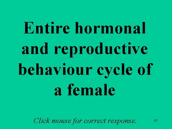 Entire hormonal and reproductive behaviour cycle of a female Click mouse for correct response.